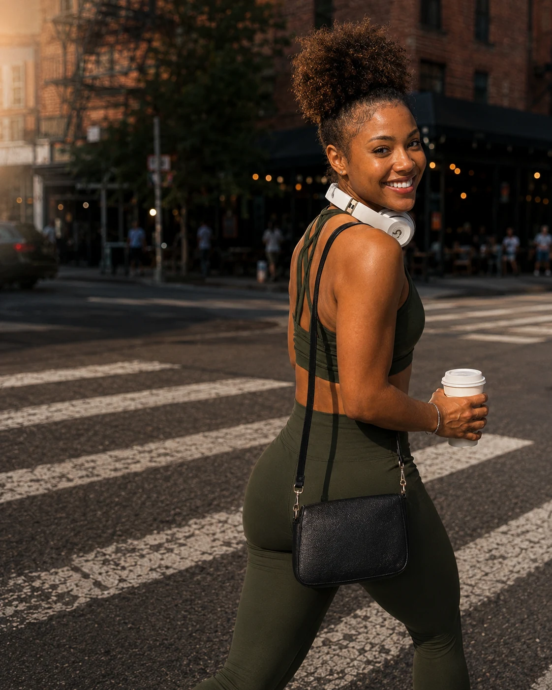 Neeris crossing a sunny city street